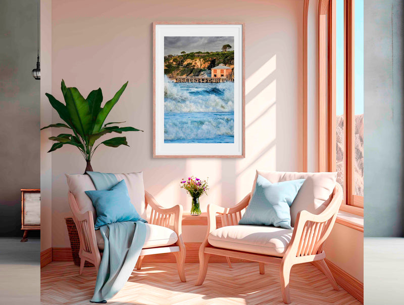 Tathra Wharf with breaking waves, wall art, Sapphire Coast NSW