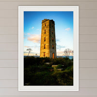 Ben Boyd Tower framed print in white with a mat, in a coastal lounge room