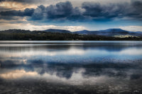 Top Lake Merimbula storm clouds print, dramatic sky reflected in lake — fine art print