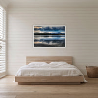 Storm Clouds over Top Lake in a white frame without a mat, in a bedroom