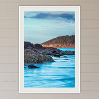 Pambula River Oyster Leases framed print in white with a mat, in a coastal lounge room