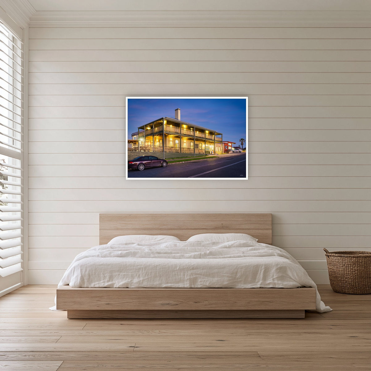Tathra Hotel in a white frame without a mat, in a bedroom