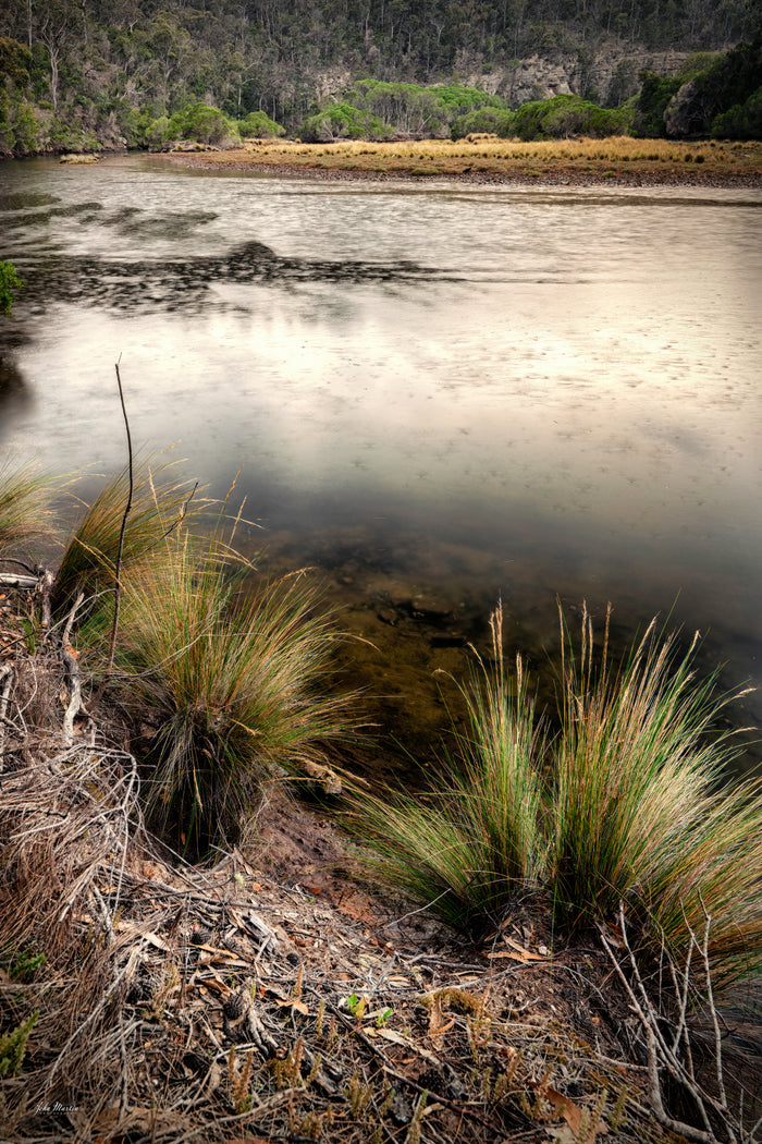 Rain falling on the Yowaka River near Pambula — fine art print