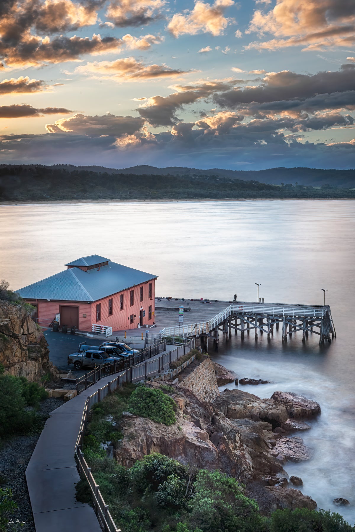 Tathra Wharf at dusk above a silver, silk-smooth sea — fine art print