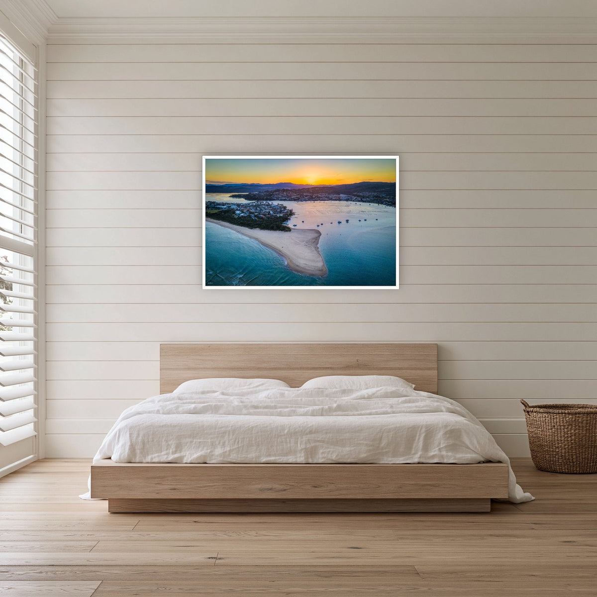 Fishpen Aerial View in a white frame without a mat, in a bedroom