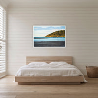 Pambula River Sea Entrance in a white frame without a mat, in a bedroom