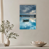 Little Boat acrylic panel wall art in a hallway corner