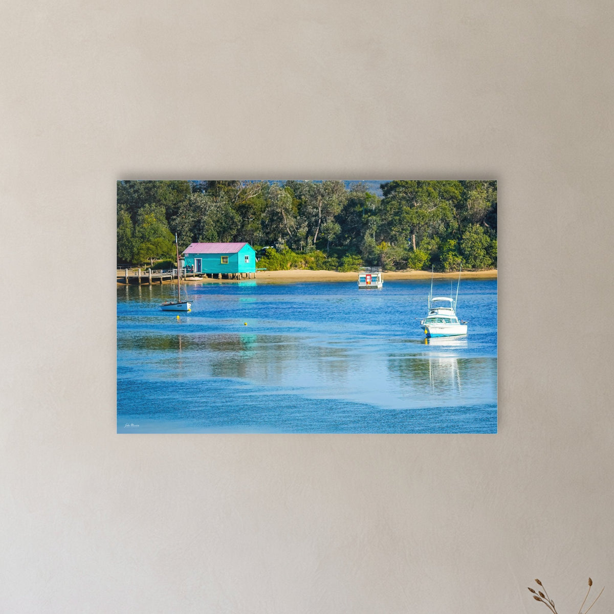 Mitchies Jetty acrylic panel wall art in a hallway