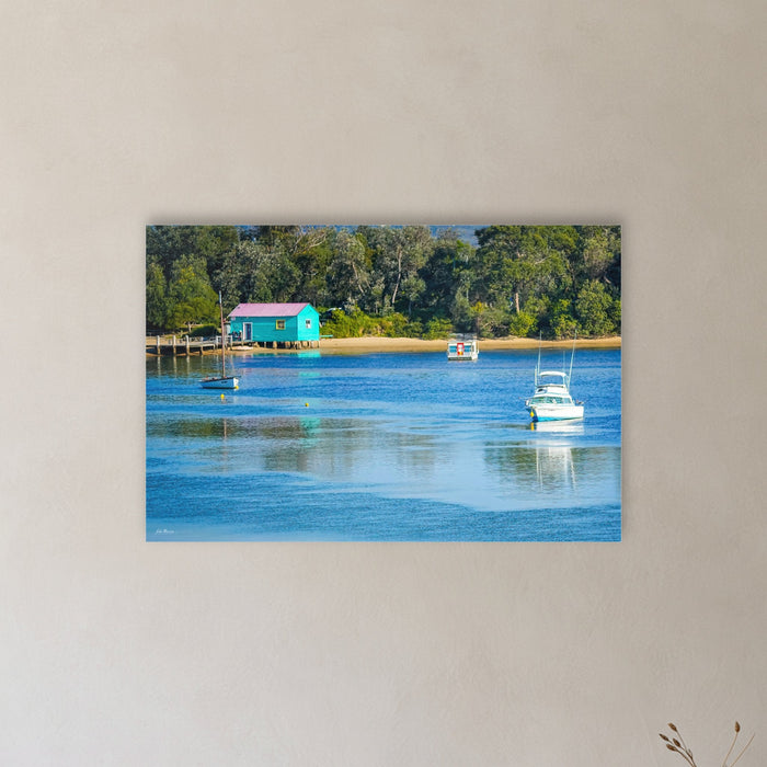 Mitchies Jetty acrylic panel wall art in a hallway