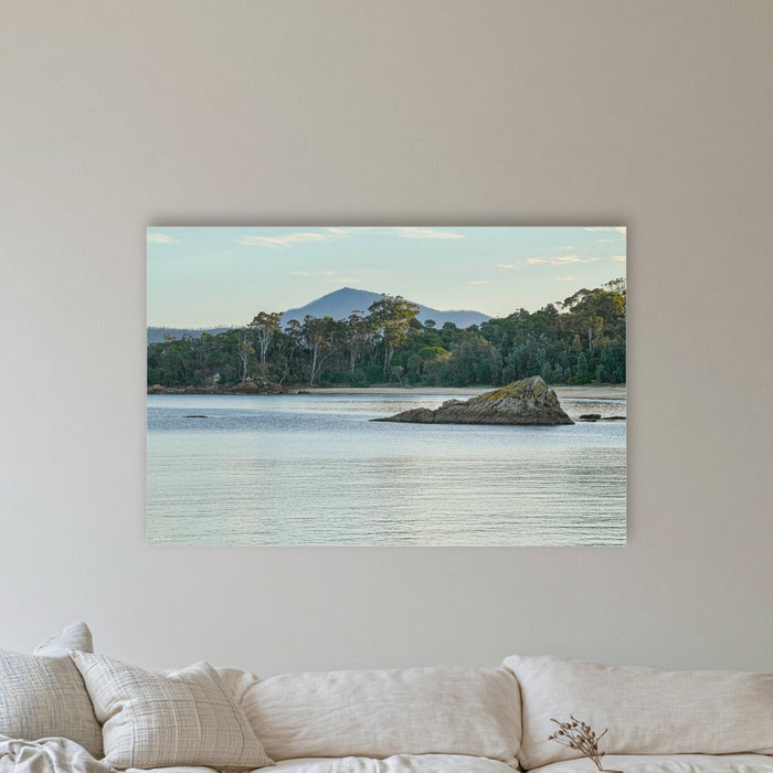 Twofold Bay acrylic panel wall art in a coastal lounge room