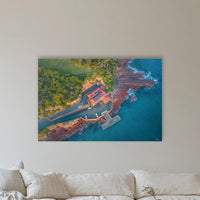 Merimbula Wharf acrylic panel wall art in a coastal lounge room