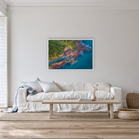 Merimbula Wharf in a white frame without a mat, on a lounge room wall