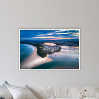 Fishpen on Dusk in a white frame without a mat, on a lounge room wall