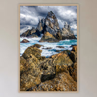 Camel Rock in an oak frame without a mat, in a cane-panelled hallway