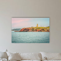 Ben Boyd Tower Seascape acrylic panel wall art in a coastal lounge room