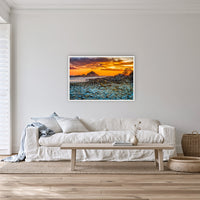 Mimosa Rocks Sunrise in a white frame without a mat, on a lounge room wall