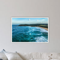 Cuttagee Beach in a white frame without a mat, on a lounge room wall