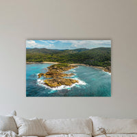 Mimosa Rocks acrylic panel wall art in a coastal lounge room