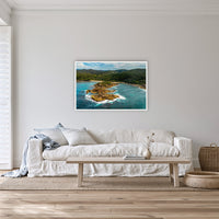 Mimosa Rocks in a white frame without a mat, on a lounge room wall