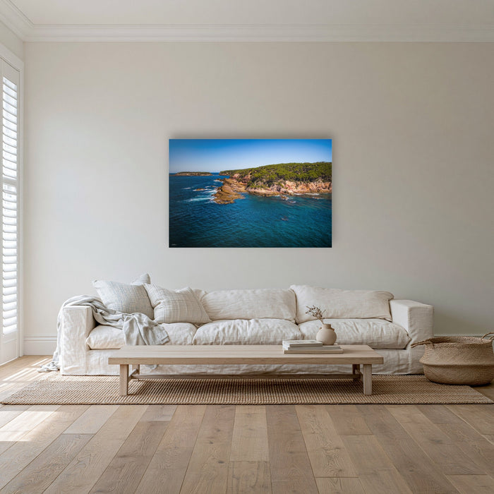 Terrace Beach acrylic panel wall art in a coastal lounge room