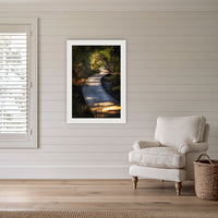 Merimbula Boardwalk — Two framed print in white with a mat, in a coastal lounge room