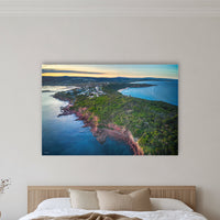 Long Point acrylic panel wall art in a warm-toned bedroom