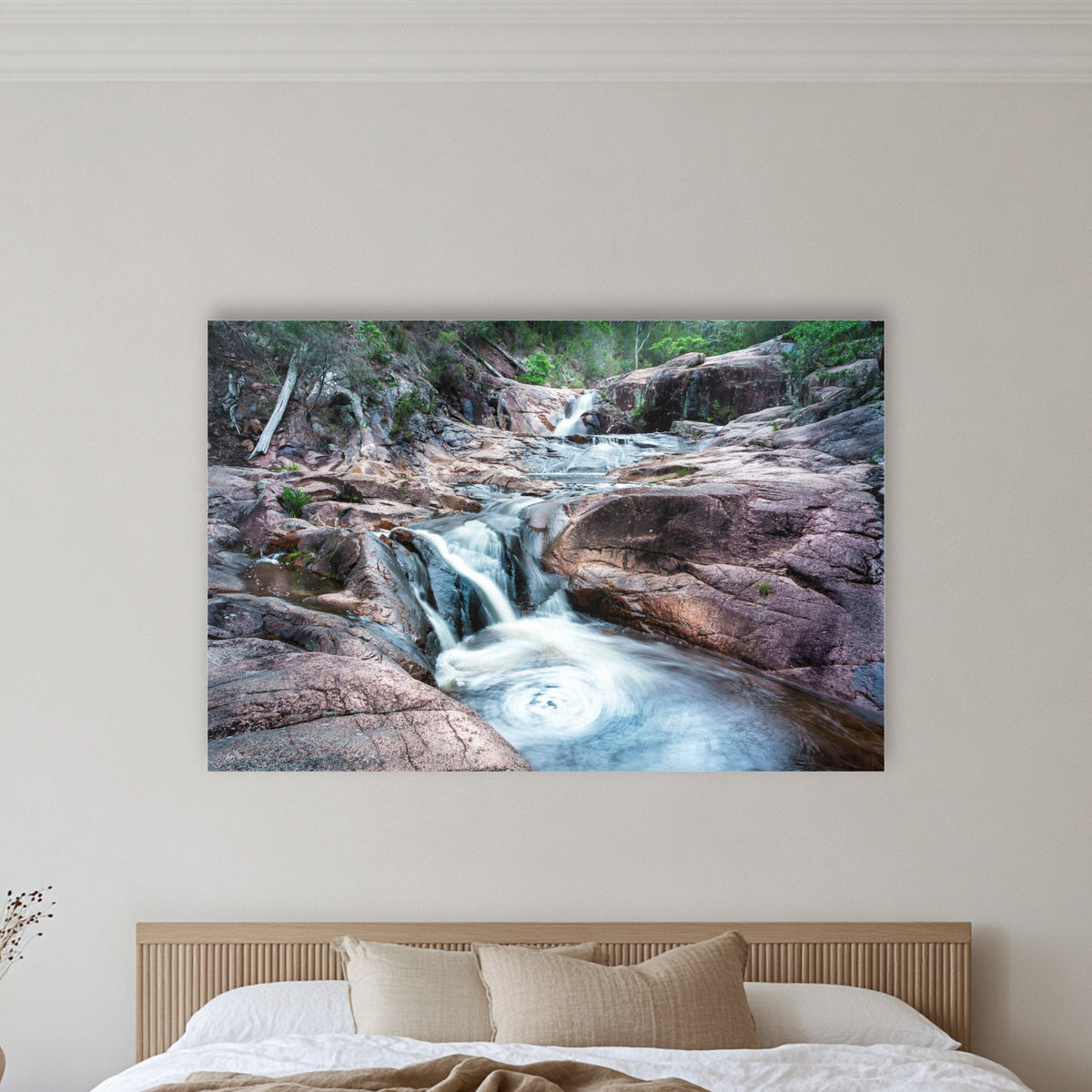 Biamanga Cultural Area acrylic panel wall art in a warm-toned bedroom