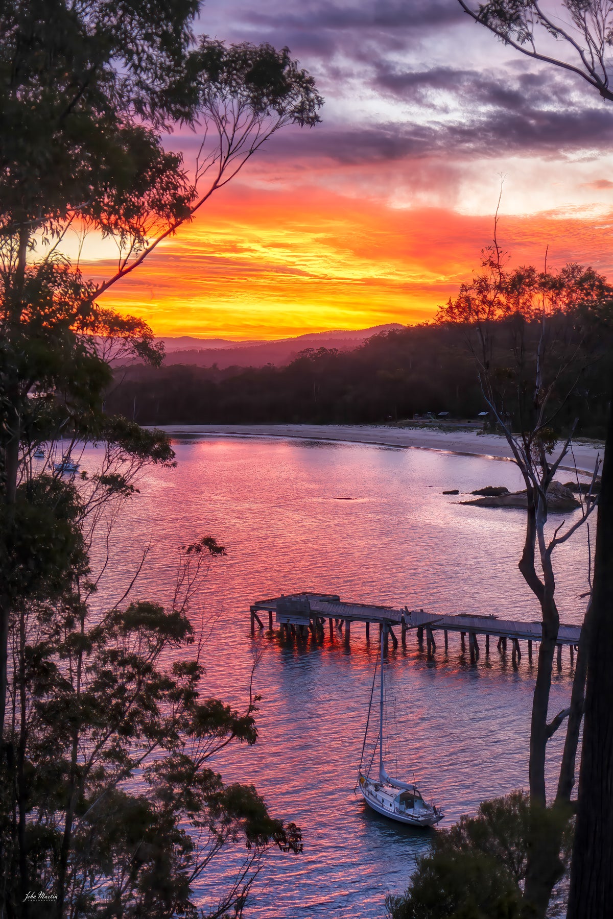 Sailboats moored at sunset in Cattle Bay, Eden — fine art print