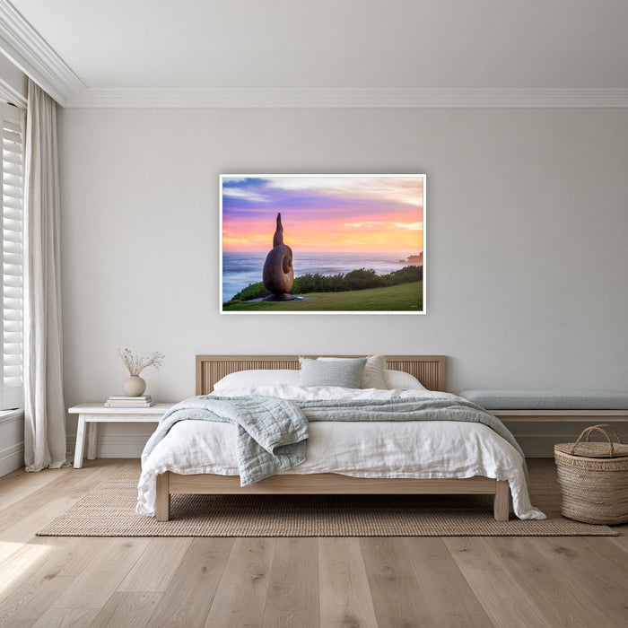 Short Point Sculpture in a white frame without a mat, on a coastal bedroom wall