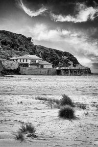 Merimbula Wharf from Main Beach in pure black and white — fine art print