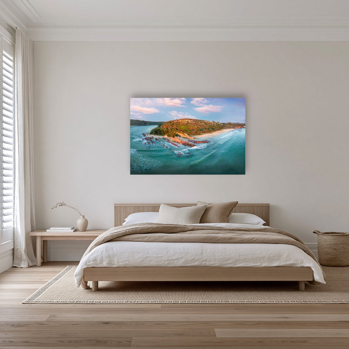 Pambula Beach Seascape acrylic panel wall art in a bedroom