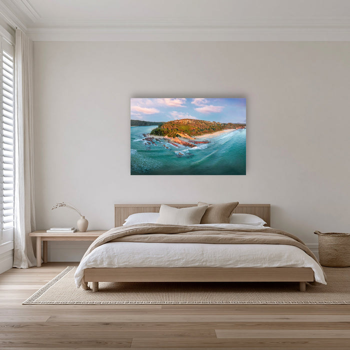 Pambula Beach Seascape acrylic panel wall art in a bedroom