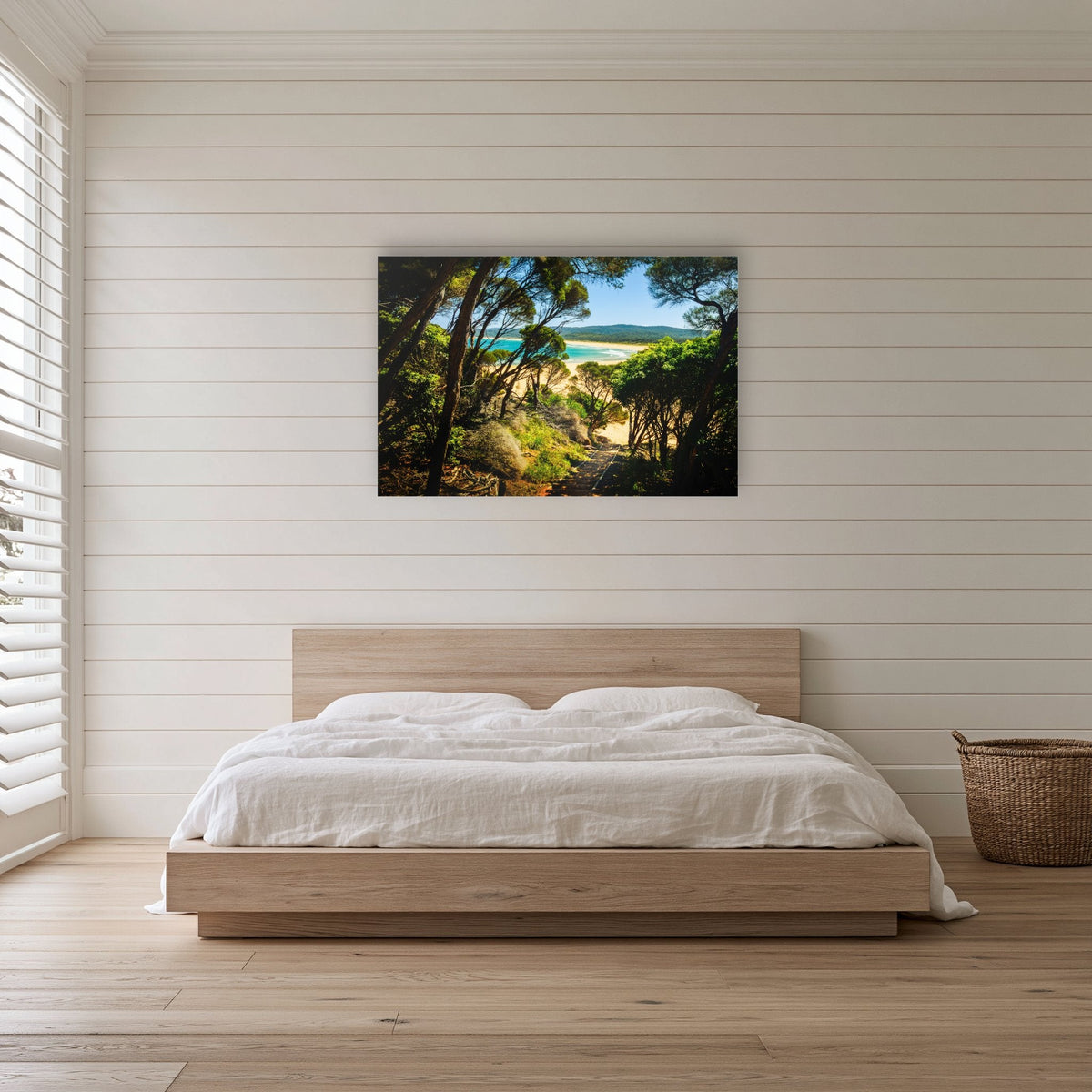 Wallagoot Lake acrylic panel wall art in a bedroom