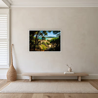 Wallagoot Lake in a white frame without a mat, on a hallway wall