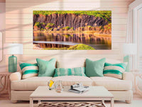 Bournda Lagoon wide panorama — acrylic wall art, melaleuca reflections, Bournda National Park NSW