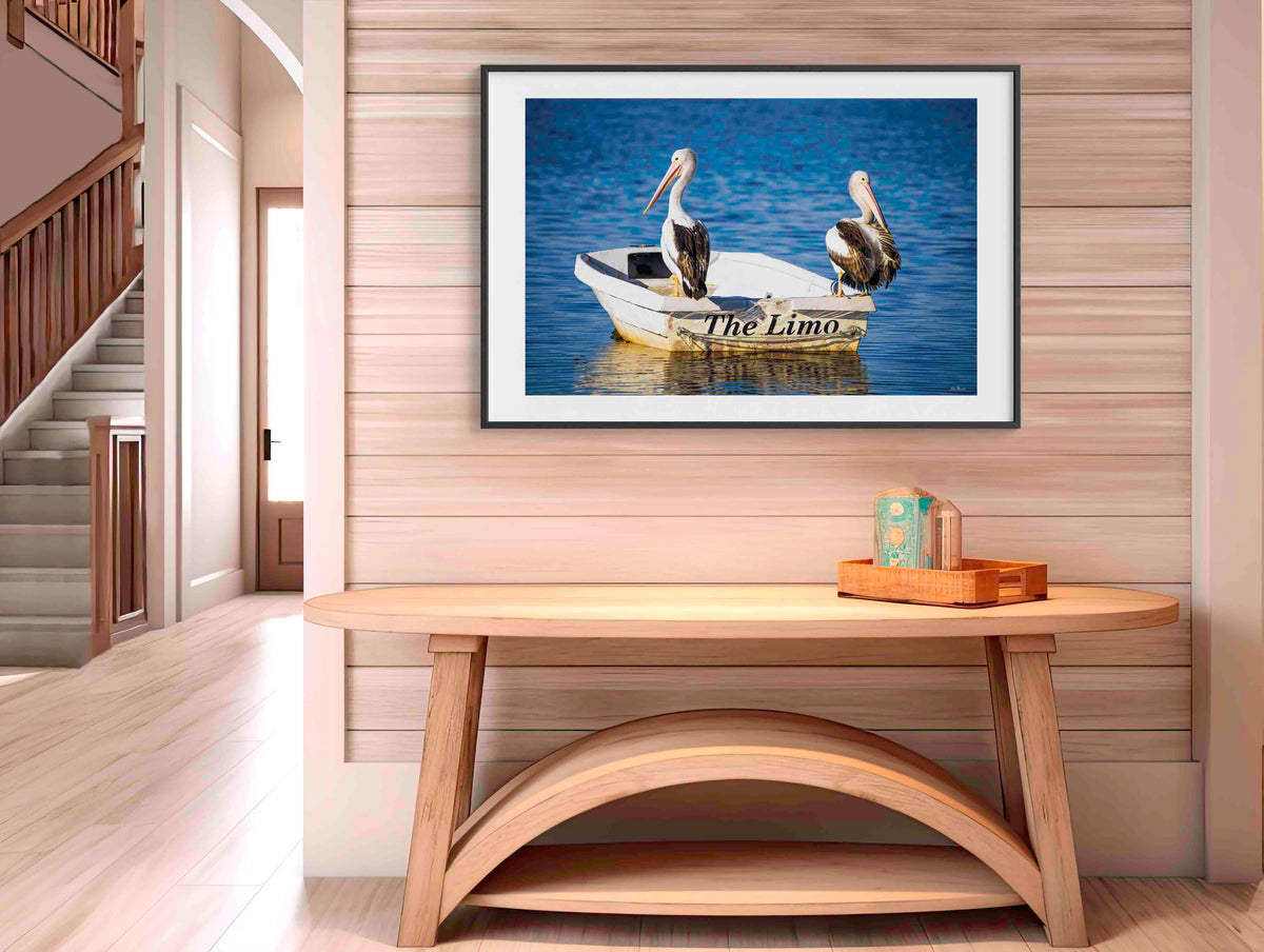 Pelicans Limo in black frame wall art