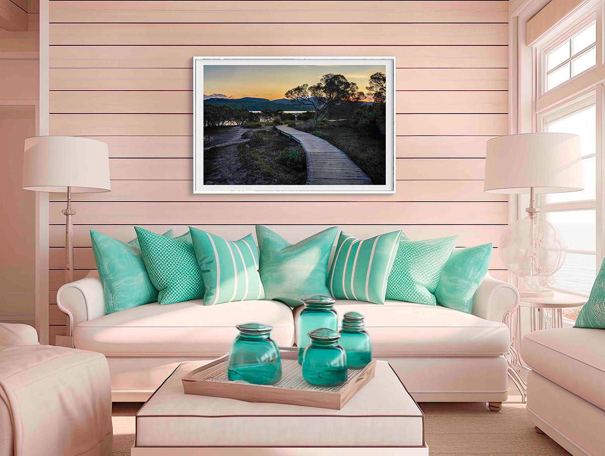 Merimbula Boardwalk through the mangroves at golden hour, NSW — gallery print