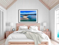 Merimbula Lake and Coastline wall art — Fishpen aerial portrait format, NSW Sapphire Coast