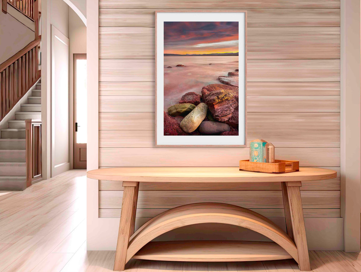 Sunset from Merimbula Wharf in timber frame wall art