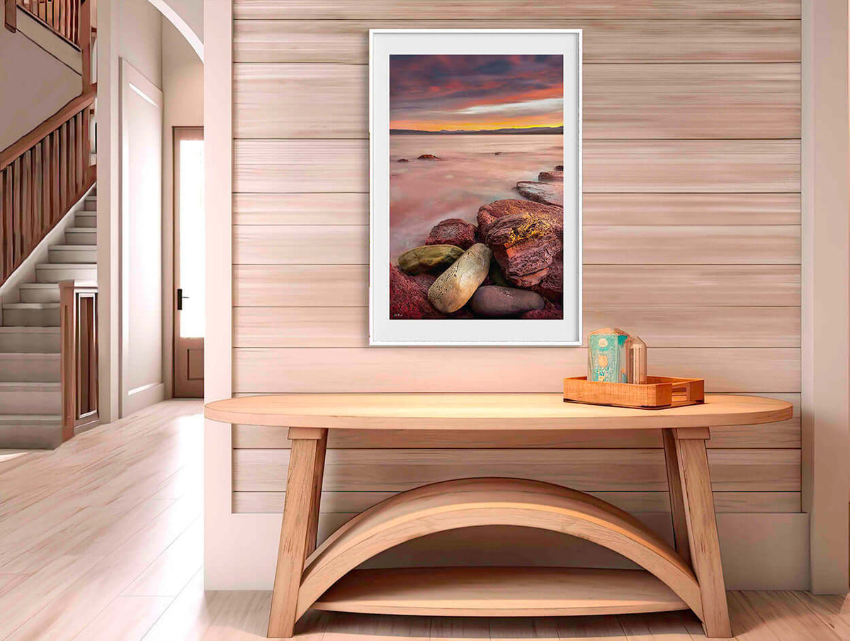 Sunset from Merimbula Wharf in white frame wall art