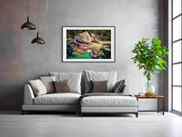 Aslings Beach Rock Pool in black frame wall art
