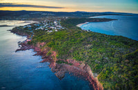 Long Point Merimbula print, ancient red rock headland at sunset