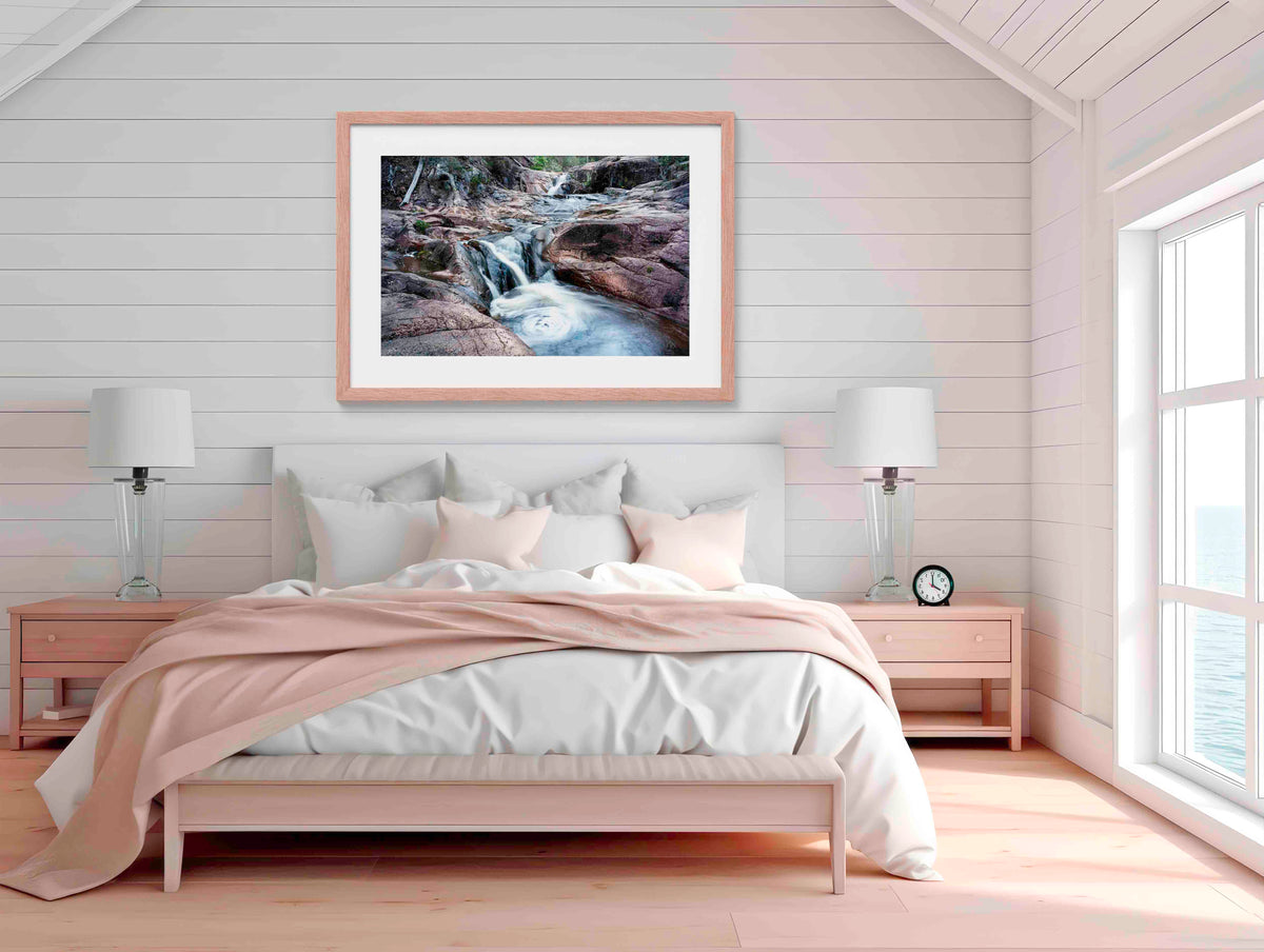 Biamanga waterfall in timber frame wall art