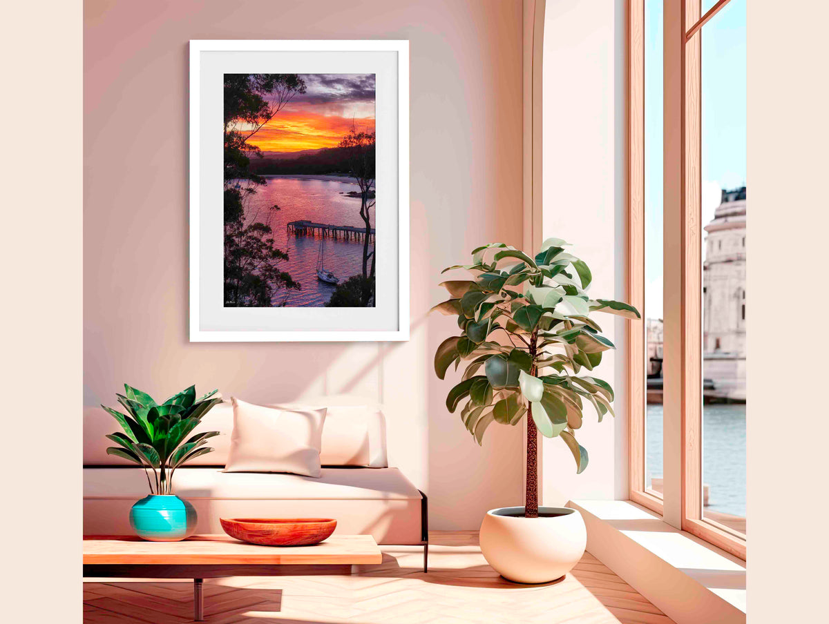 Cattle Bay Eden in white frame wall art
