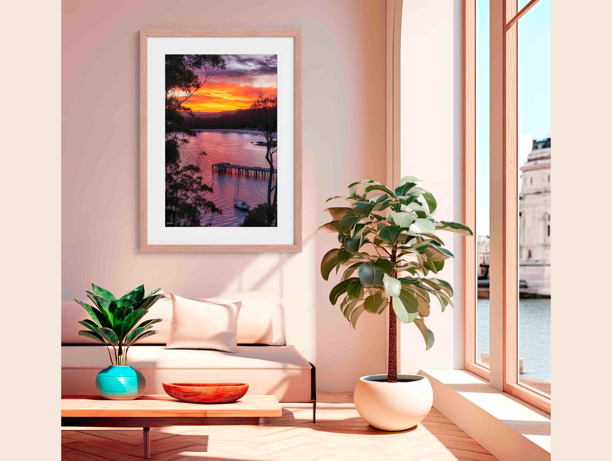 Cattle Bay Eden in timber frame wall art