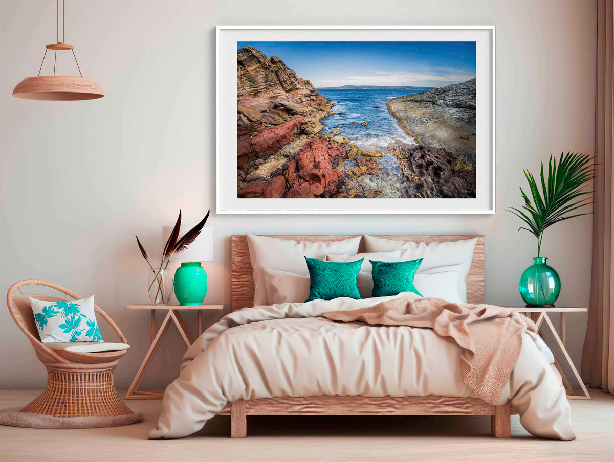North Head — Worang Point — ancient red rocks, Eden NSW Sapphire Coast — framed print
