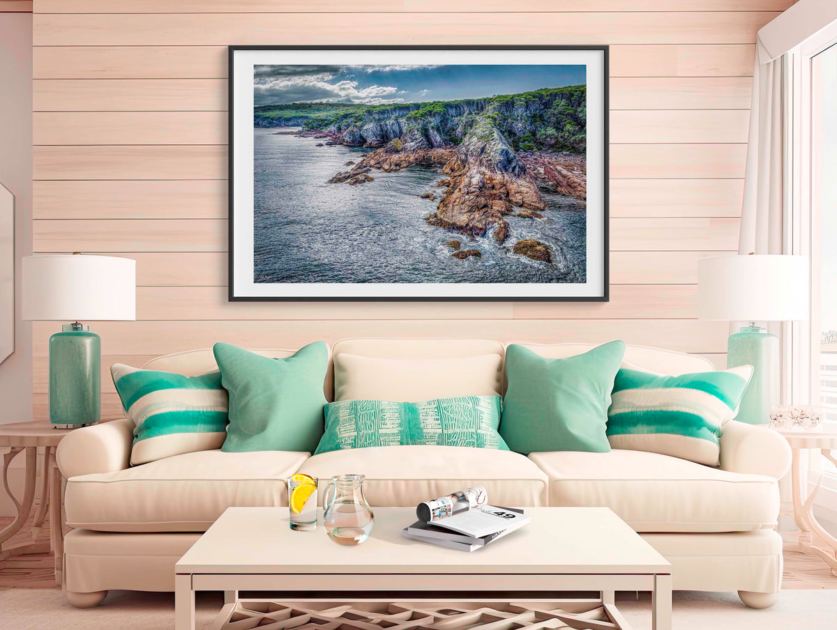 North Head — Worang Point — with Boyd's Tower and Mount Imlay, Eden NSW — framed print