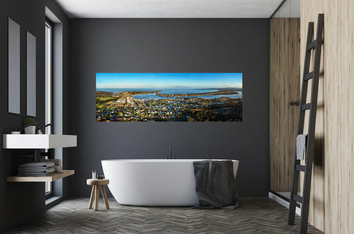 Merimbula township panorama from Boller Park — acrylic wall art, NSW Sapphire Coast