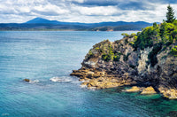 Twofold Bay Eden rocky cliffs print with Balawan Mount Imlay in distance