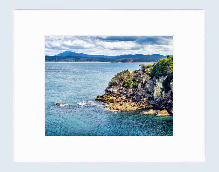 Mat print 16x20 — Twofold Bay rocky cliffs and Mount Imlay, Eden NSW